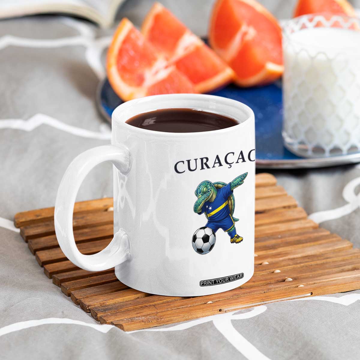 Funny Dabbing Sea Turtle Curaçao Soccer Fan Coffee Mug Caribbean Pride Graphic