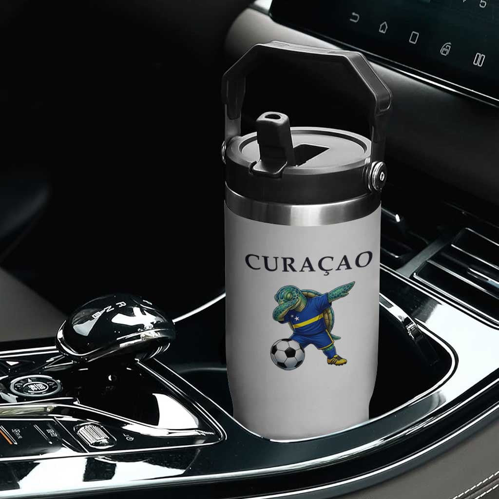 Funny Dabbing Sea Turtle Curaçao Soccer Fan Flip Straw Tumbler Caribbean Pride Graphic