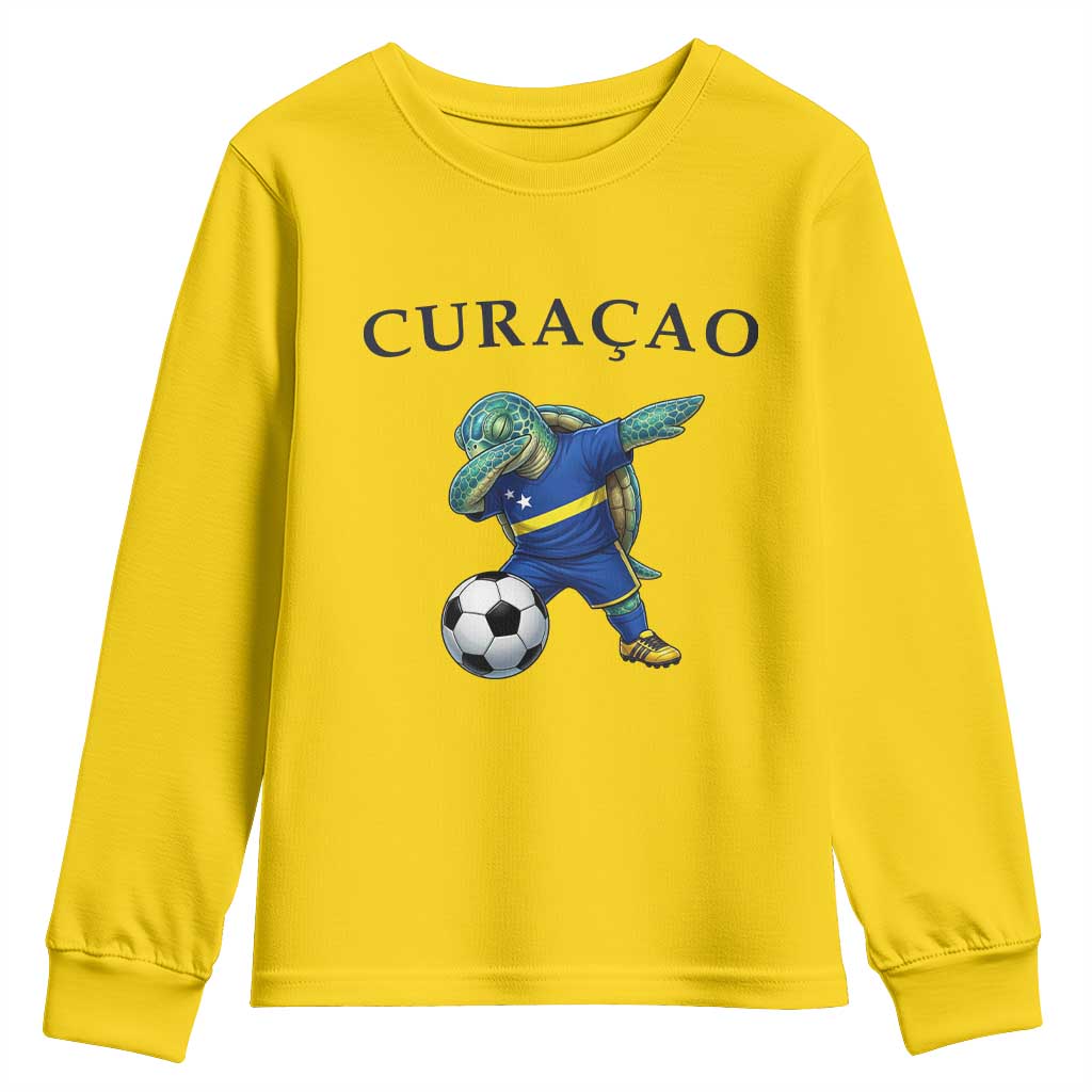 Funny Dabbing Sea Turtle Curaçao Soccer Fan Youth Sweatshirt Caribbean Pride Graphic
