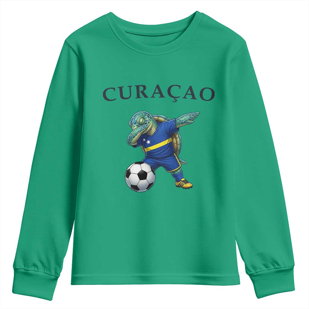 Funny Dabbing Sea Turtle Curaçao Soccer Fan Youth Sweatshirt Caribbean Pride Graphic