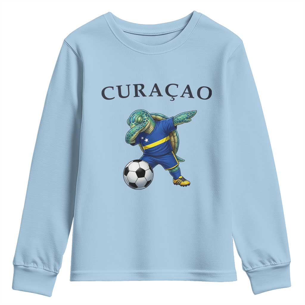 Funny Dabbing Sea Turtle Curaçao Soccer Fan Youth Sweatshirt Caribbean Pride Graphic