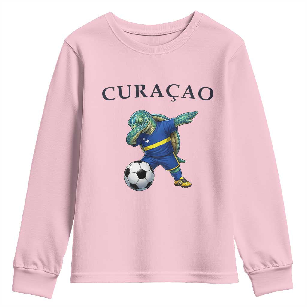 Funny Dabbing Sea Turtle Curaçao Soccer Fan Youth Sweatshirt Caribbean Pride Graphic