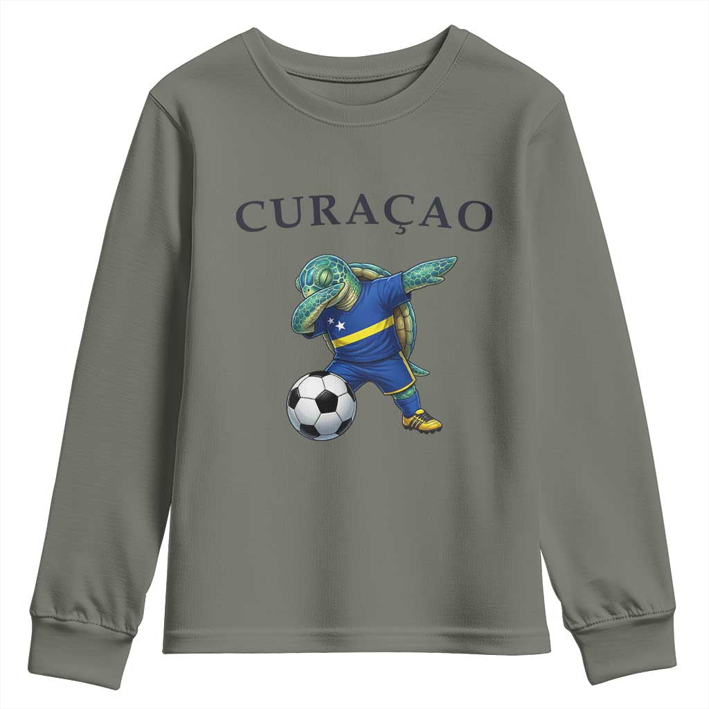 Funny Dabbing Sea Turtle Curaçao Soccer Fan Youth Sweatshirt Caribbean Pride Graphic