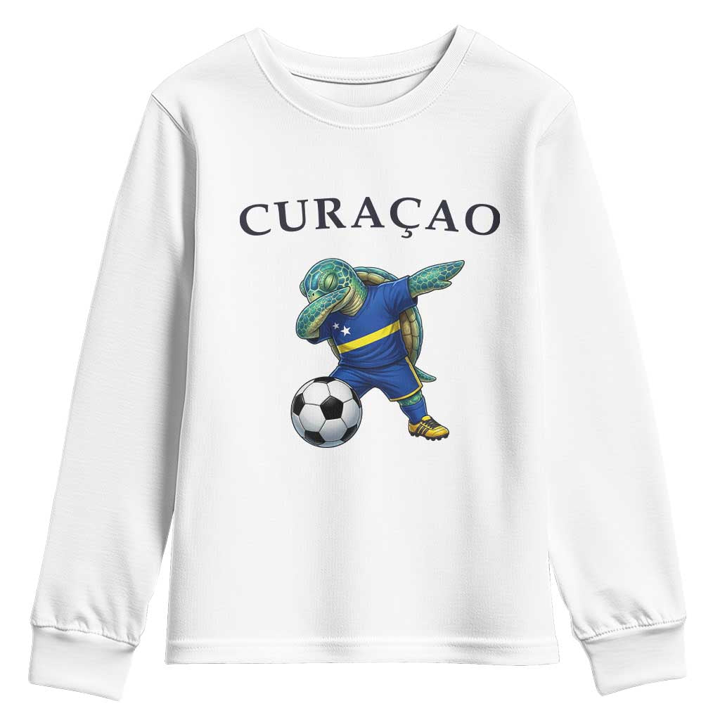 Funny Dabbing Sea Turtle Curaçao Soccer Fan Youth Sweatshirt Caribbean Pride Graphic TS12 White Print Your Wear