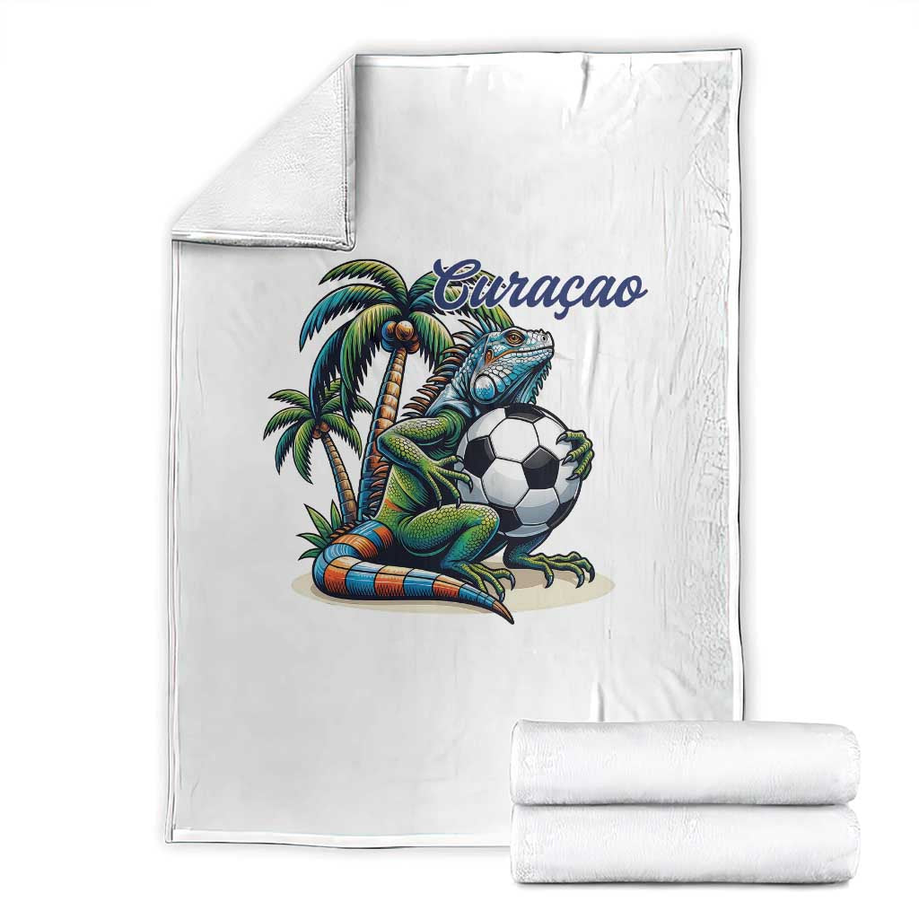 Funny Curaçao Iguana Soccer Fan Throw Blanket Caribbean Pride Football Graphic