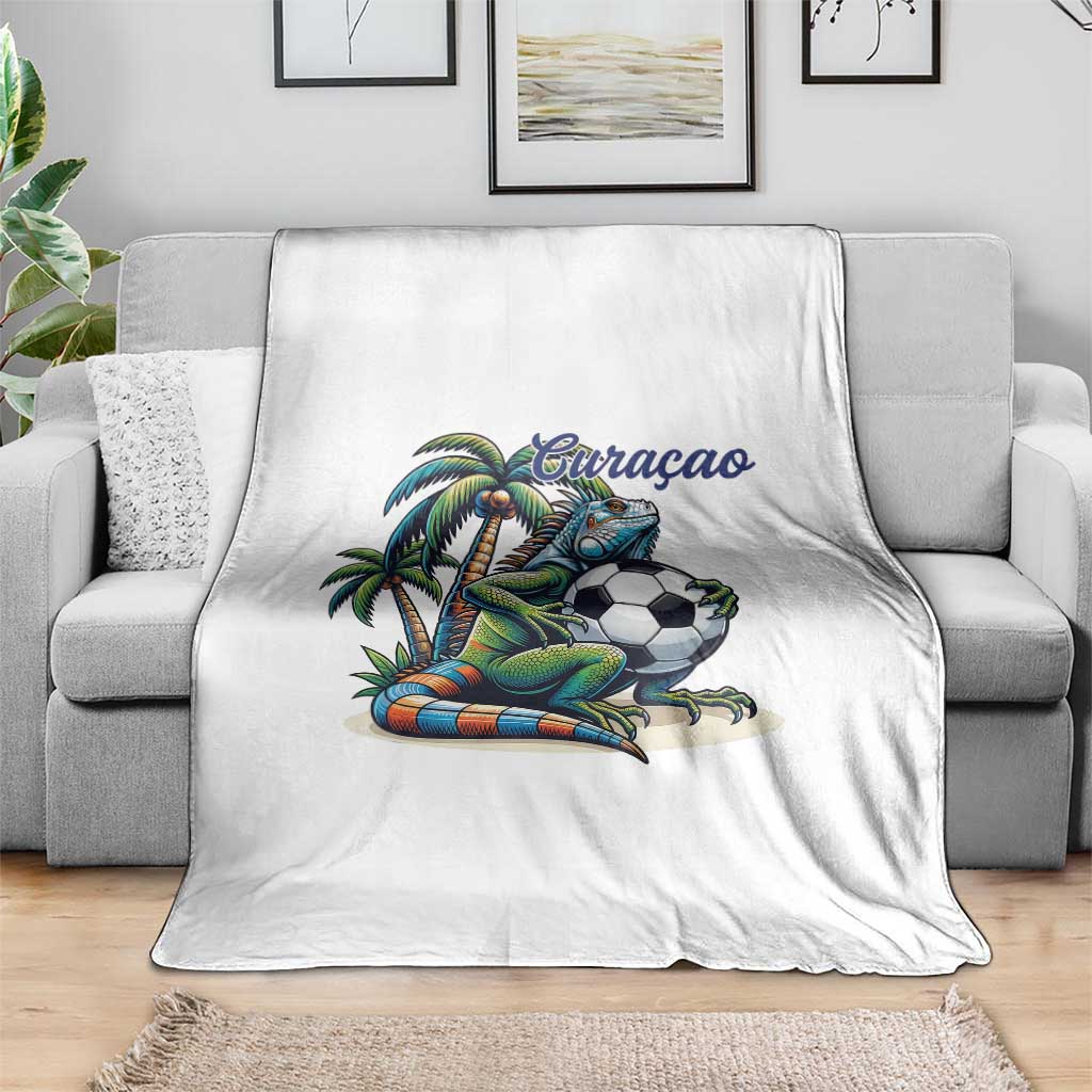 Funny Curaçao Iguana Soccer Fan Throw Blanket Caribbean Pride Football Graphic