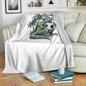 Funny Curaçao Iguana Soccer Fan Throw Blanket Caribbean Pride Football Graphic