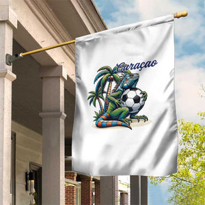 Funny Curaçao Iguana Soccer Fan Garden Flag Caribbean Pride Football Graphic
