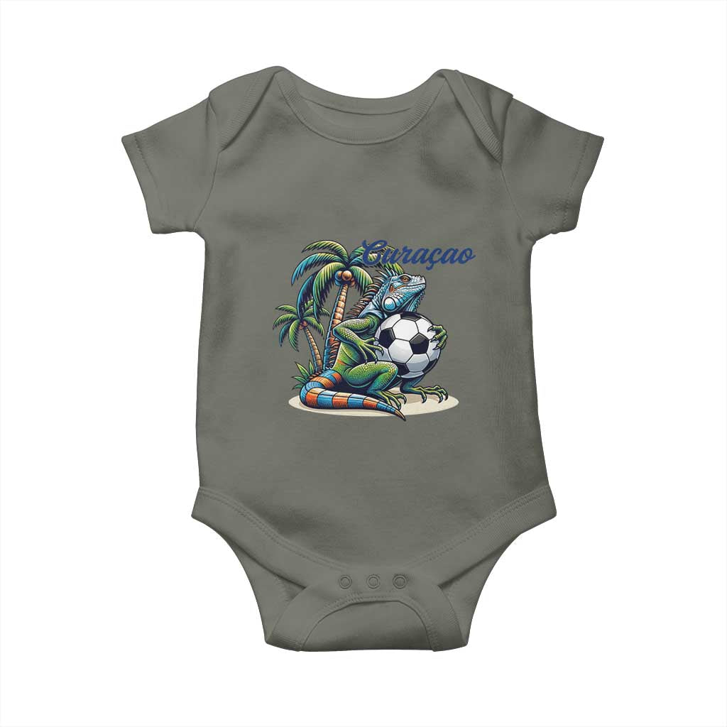 Funny Curaçao Iguana Soccer Fan Baby Onesie Caribbean Pride Football Graphic