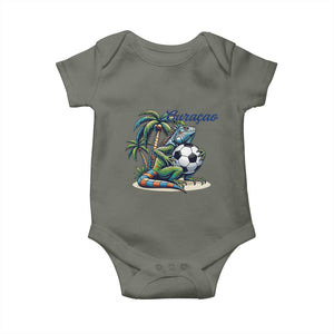 Funny Curaçao Iguana Soccer Fan Baby Onesie Caribbean Pride Football Graphic