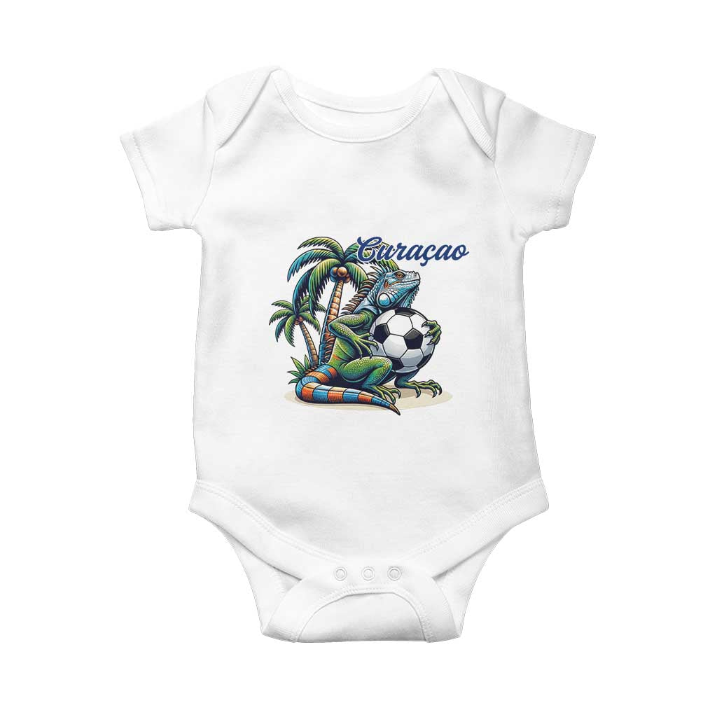 Funny Curaçao Iguana Soccer Fan Baby Onesie Caribbean Pride Football Graphic TS12 White Print Your Wear