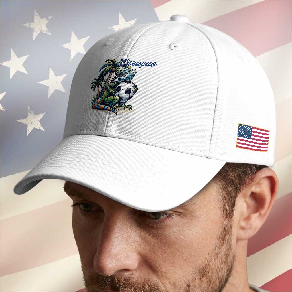Funny Curaçao Iguana Soccer Fan Baseball Cap Caribbean Pride Football Graphic