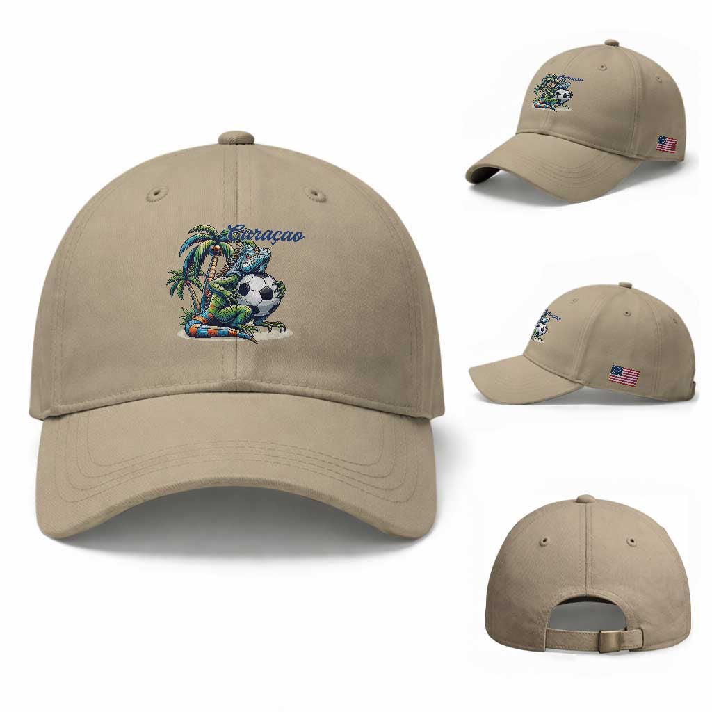 Funny Curaçao Iguana Soccer Fan Baseball Cap Caribbean Pride Football Graphic