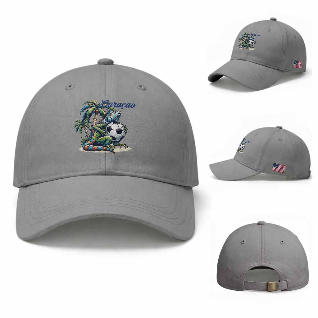 Funny Curaçao Iguana Soccer Fan Baseball Cap Caribbean Pride Football Graphic