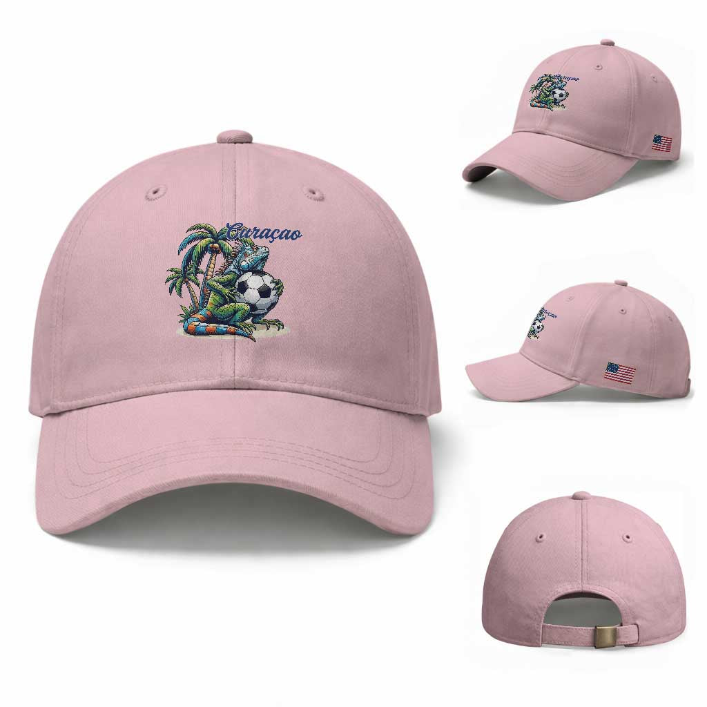Funny Curaçao Iguana Soccer Fan Baseball Cap Caribbean Pride Football Graphic