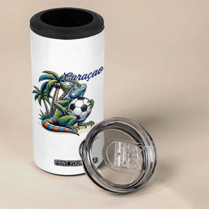 Funny Curaçao Iguana Soccer Fan 4 in 1 Can Cooler Tumbler Caribbean Pride Football Graphic