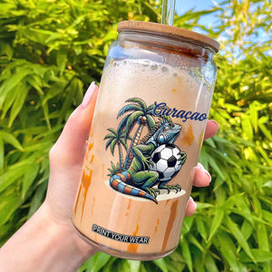 Funny Curaçao Iguana Soccer Fan Glass Can Caribbean Pride Football Graphic