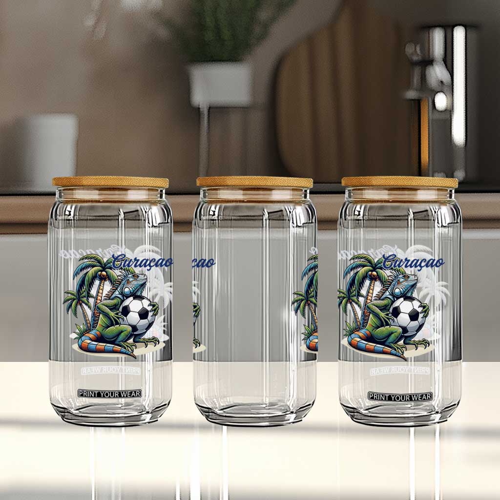 Funny Curaçao Iguana Soccer Fan Glass Can Caribbean Pride Football Graphic