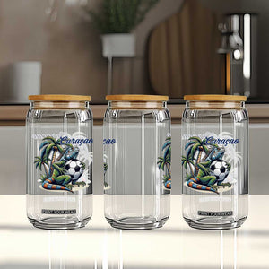 Funny Curaçao Iguana Soccer Fan Glass Can Caribbean Pride Football Graphic
