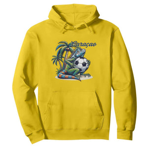 Funny Curaçao Iguana Soccer Fan Hoodie Caribbean Pride Football Graphic