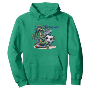 Funny Curaçao Iguana Soccer Fan Hoodie Caribbean Pride Football Graphic
