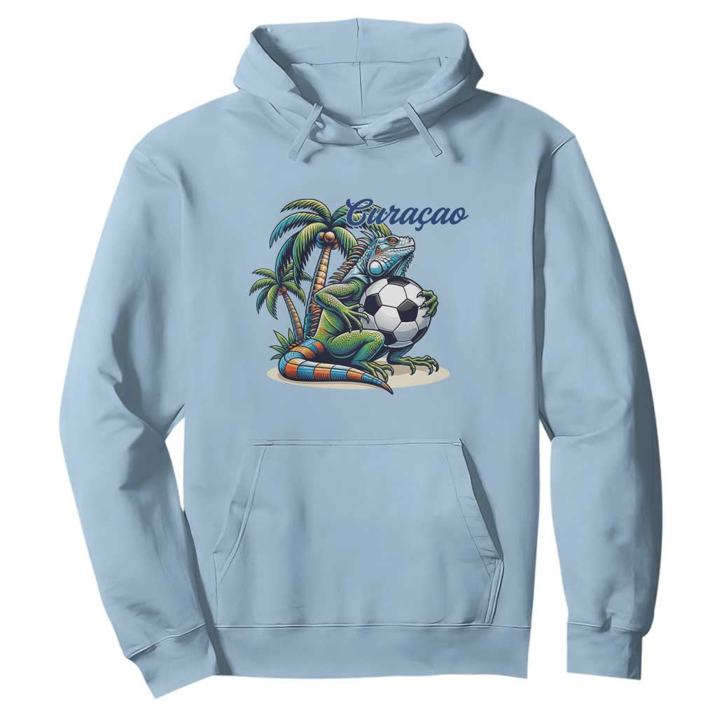 Funny Curaçao Iguana Soccer Fan Hoodie Caribbean Pride Football Graphic
