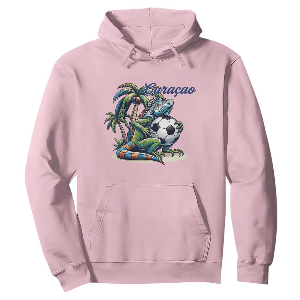 Funny Curaçao Iguana Soccer Fan Hoodie Caribbean Pride Football Graphic