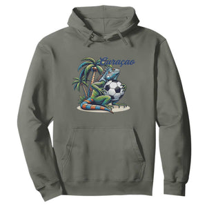 Funny Curaçao Iguana Soccer Fan Hoodie Caribbean Pride Football Graphic