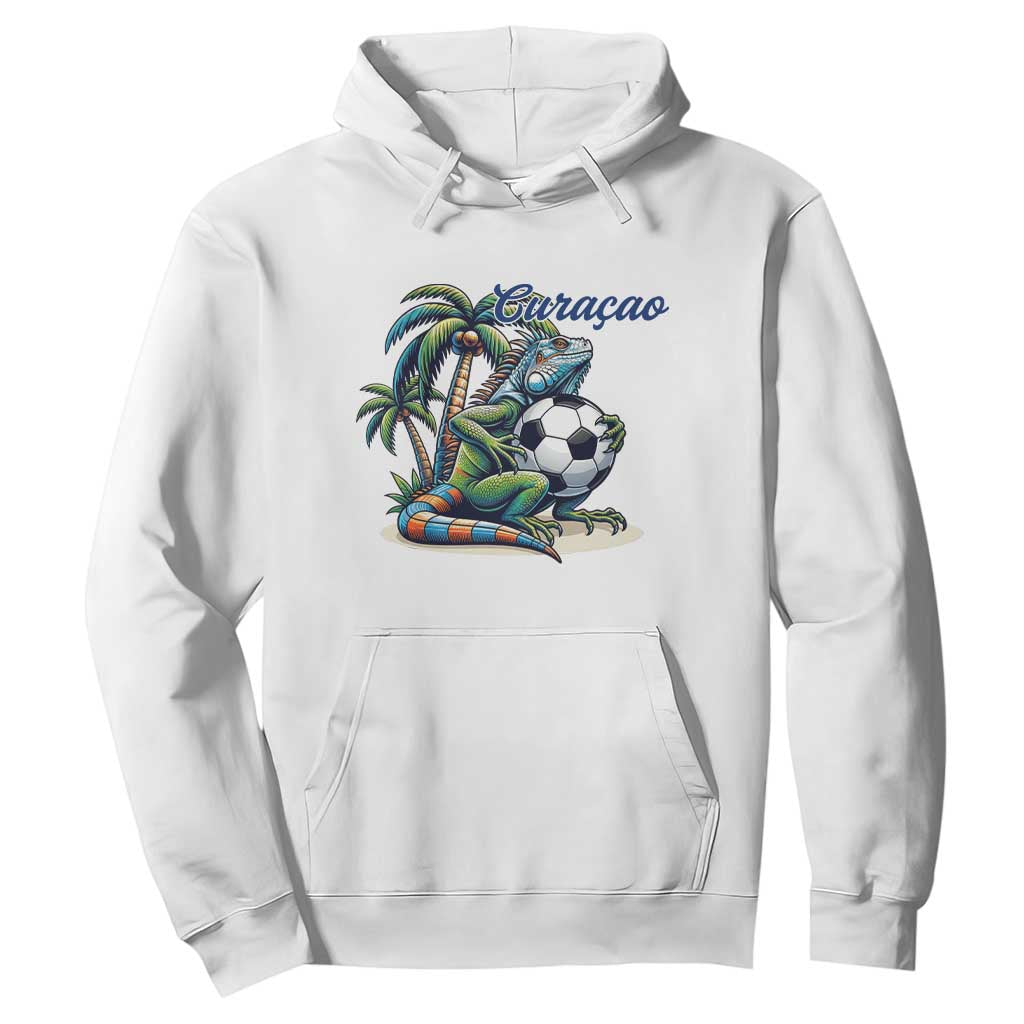 Funny Curaçao Iguana Soccer Fan Hoodie Caribbean Pride Football Graphic