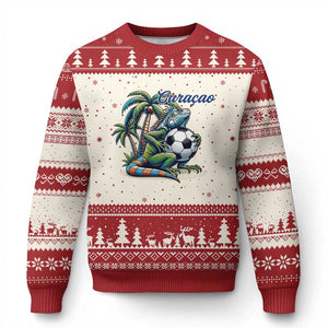 Funny Curaçao Iguana Soccer Fan Ugly Christmas Sweater Caribbean Pride Football Graphic