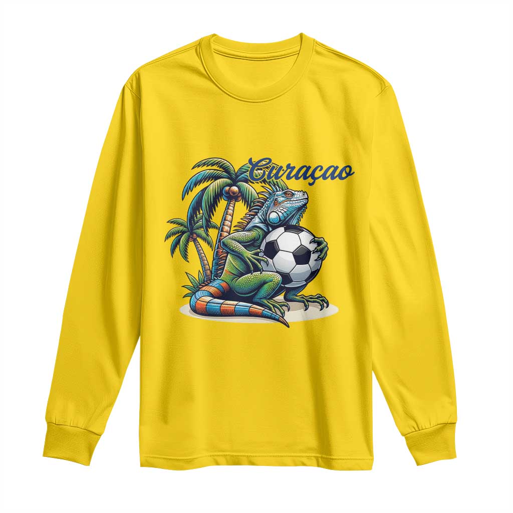 Funny Curaçao Iguana Soccer Fan Long Sleeve Shirt Caribbean Pride Football Graphic