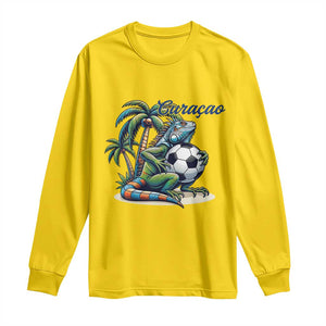 Funny Curaçao Iguana Soccer Fan Long Sleeve Shirt Caribbean Pride Football Graphic