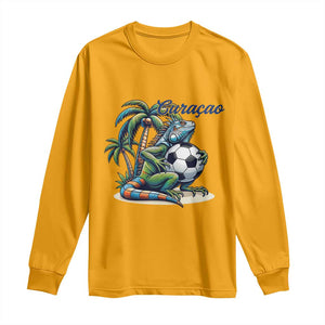 Funny Curaçao Iguana Soccer Fan Long Sleeve Shirt Caribbean Pride Football Graphic