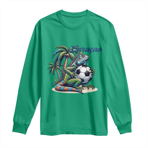Funny Curaçao Iguana Soccer Fan Long Sleeve Shirt Caribbean Pride Football Graphic