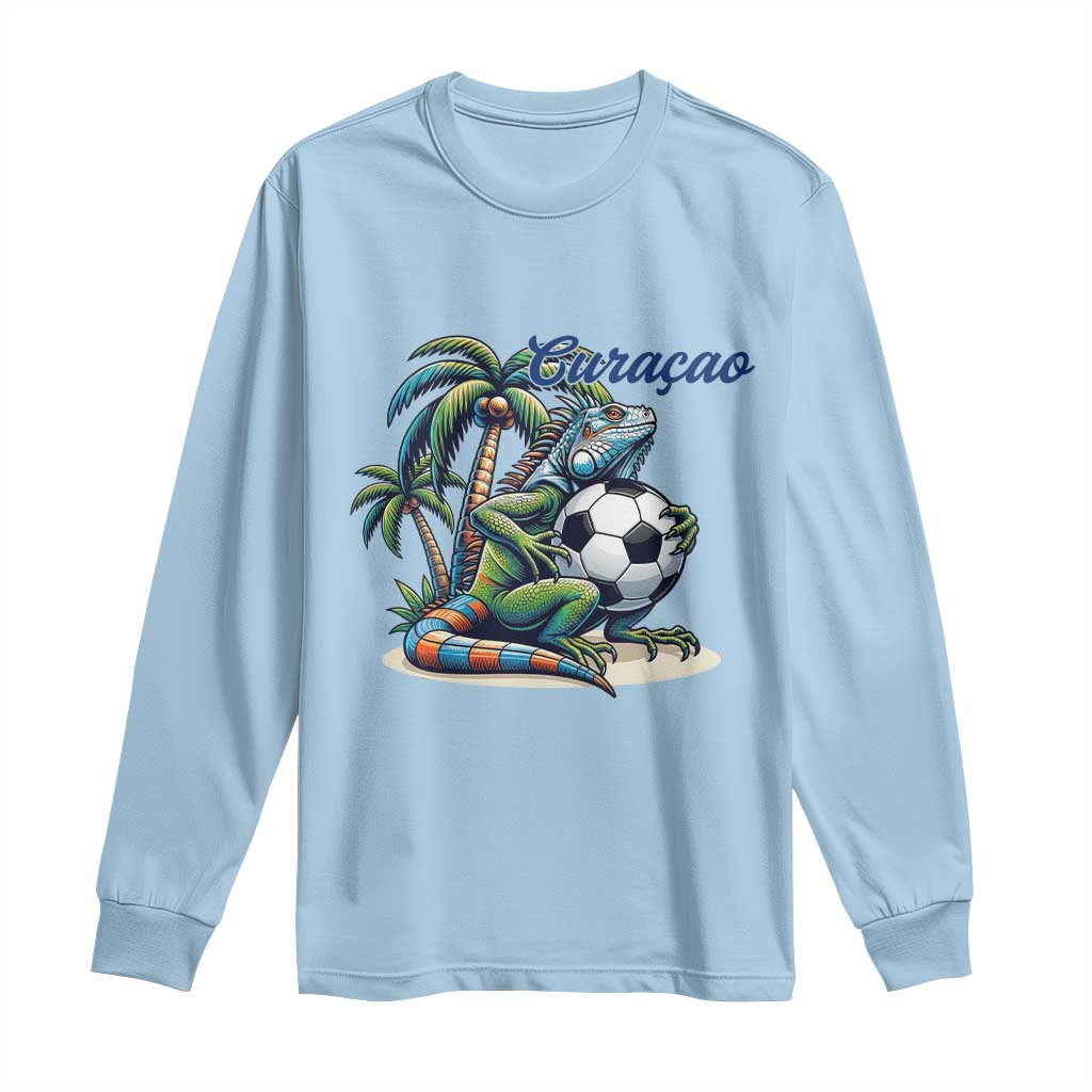 Funny Curaçao Iguana Soccer Fan Long Sleeve Shirt Caribbean Pride Football Graphic