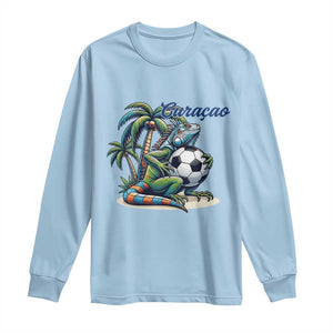Funny Curaçao Iguana Soccer Fan Long Sleeve Shirt Caribbean Pride Football Graphic