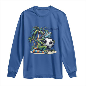 Funny Curaçao Iguana Soccer Fan Long Sleeve Shirt Caribbean Pride Football Graphic
