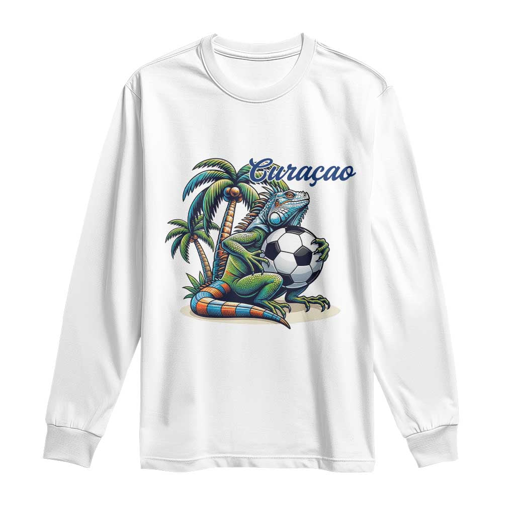 Funny Curaçao Iguana Soccer Fan Long Sleeve Shirt Caribbean Pride Football Graphic TS12 White Print Your Wear