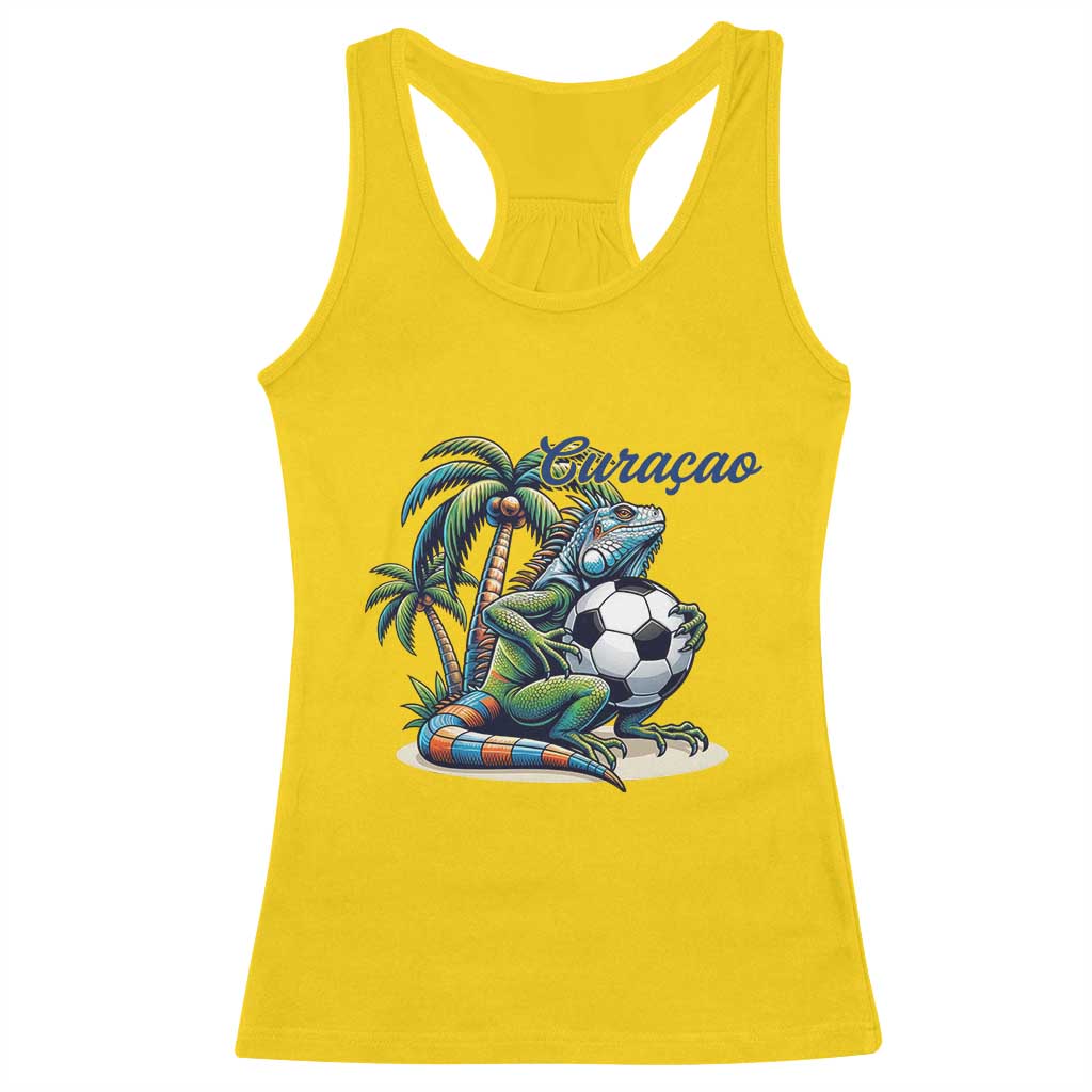 Funny Curaçao Iguana Soccer Fan Racerback Tank Top Caribbean Pride Football Graphic