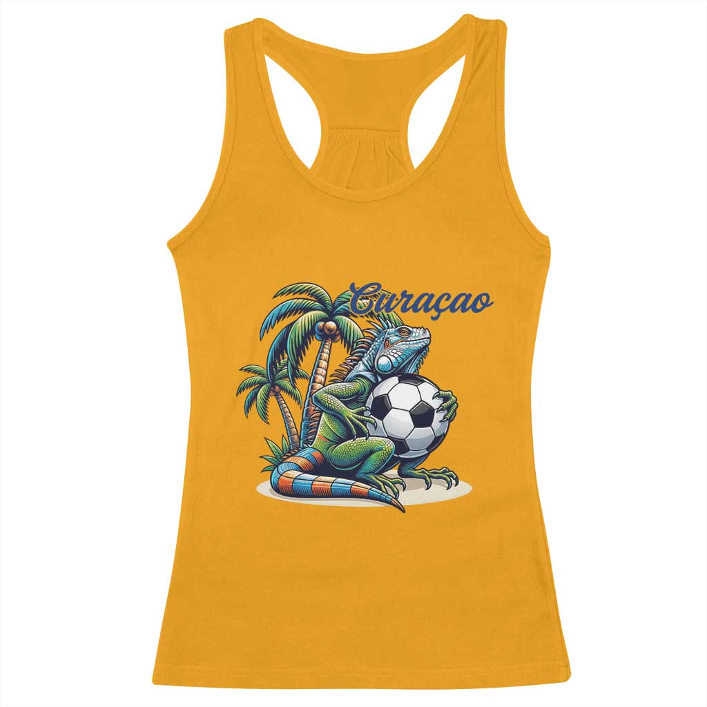 Funny Curaçao Iguana Soccer Fan Racerback Tank Top Caribbean Pride Football Graphic