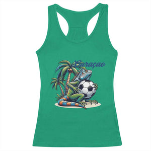 Funny Curaçao Iguana Soccer Fan Racerback Tank Top Caribbean Pride Football Graphic