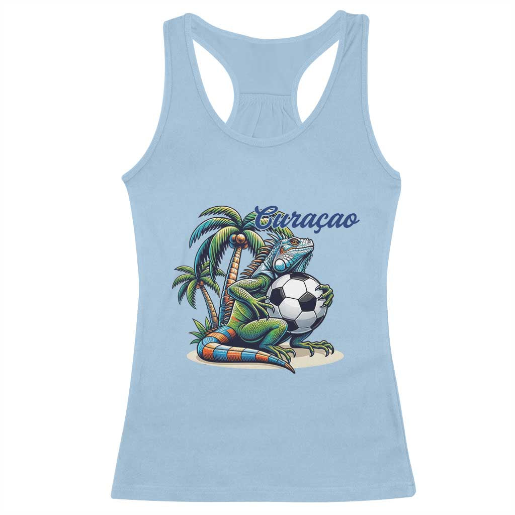 Funny Curaçao Iguana Soccer Fan Racerback Tank Top Caribbean Pride Football Graphic