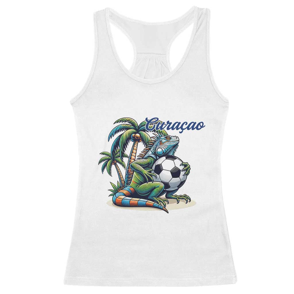 Funny Curaçao Iguana Soccer Fan Racerback Tank Top Caribbean Pride Football Graphic TS12 White Print Your Wear