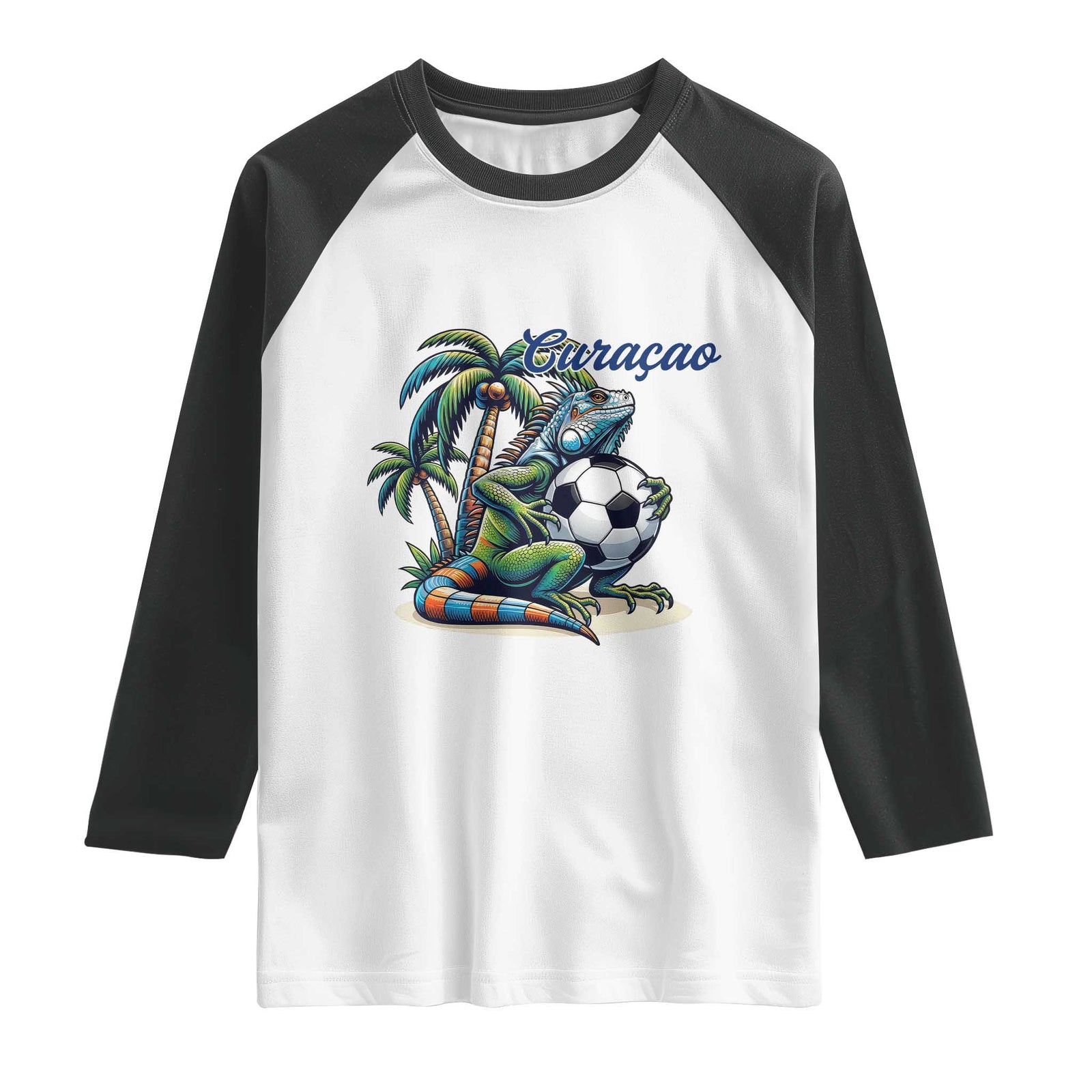 Funny Curaçao Iguana Soccer Fan Raglan Shirt Caribbean Pride Football Graphic TS12 White Black Print Your Wear