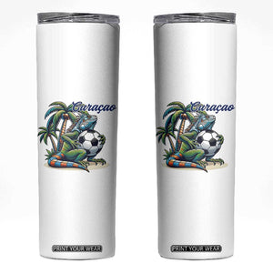 Funny Curaçao Iguana Soccer Fan Skinny Tumbler Caribbean Pride Football Graphic