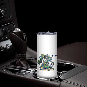 Funny Curaçao Iguana Soccer Fan Skinny Tumbler Caribbean Pride Football Graphic