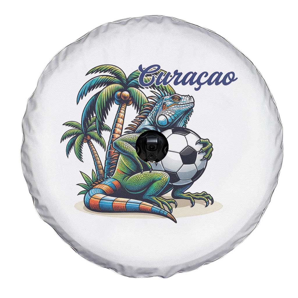 Funny Curaçao Iguana Soccer Fan Spare Tire Cover Caribbean Pride Football Graphic