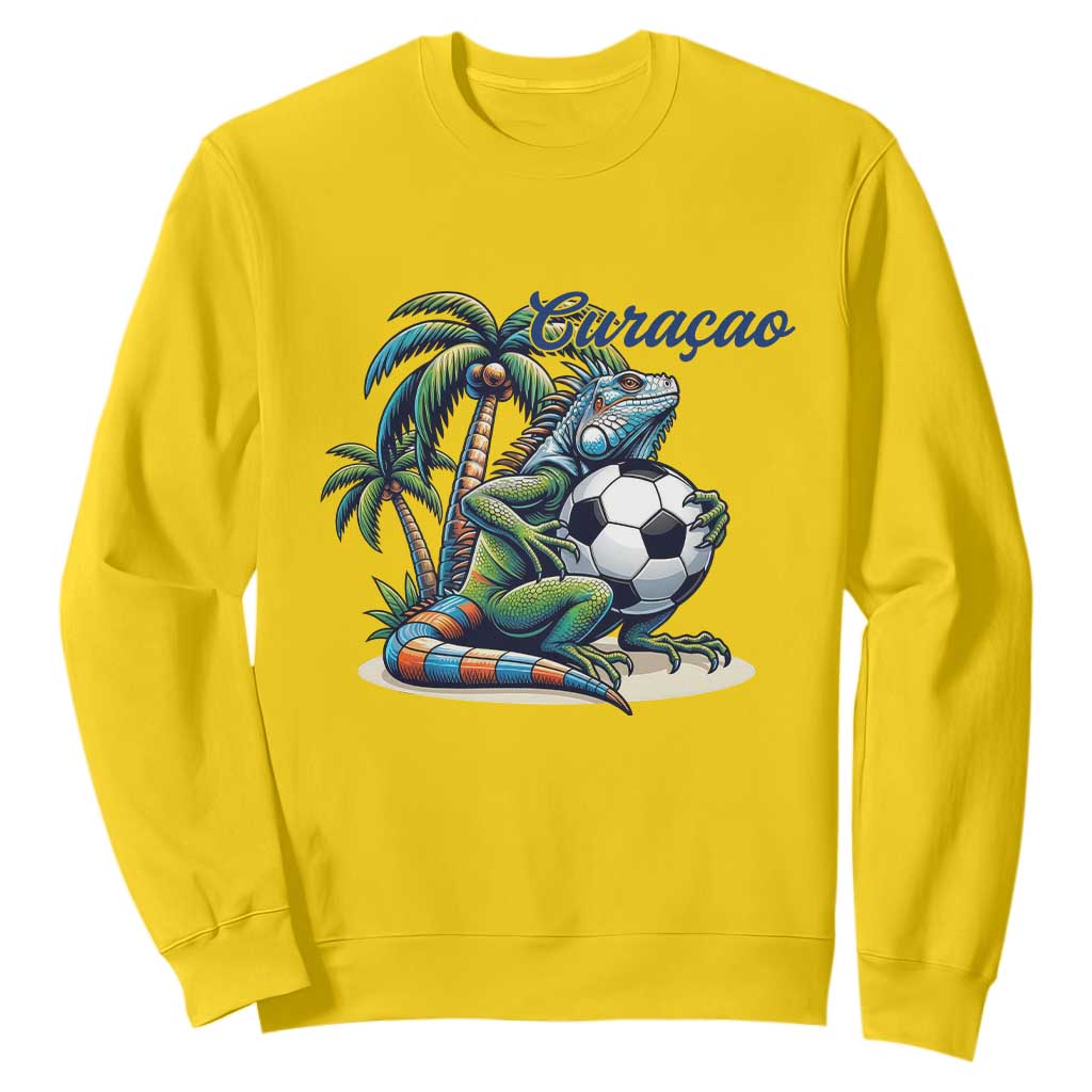 Funny Curaçao Iguana Soccer Fan Sweatshirt Caribbean Pride Football Graphic