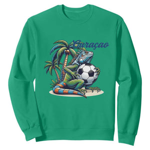 Funny Curaçao Iguana Soccer Fan Sweatshirt Caribbean Pride Football Graphic