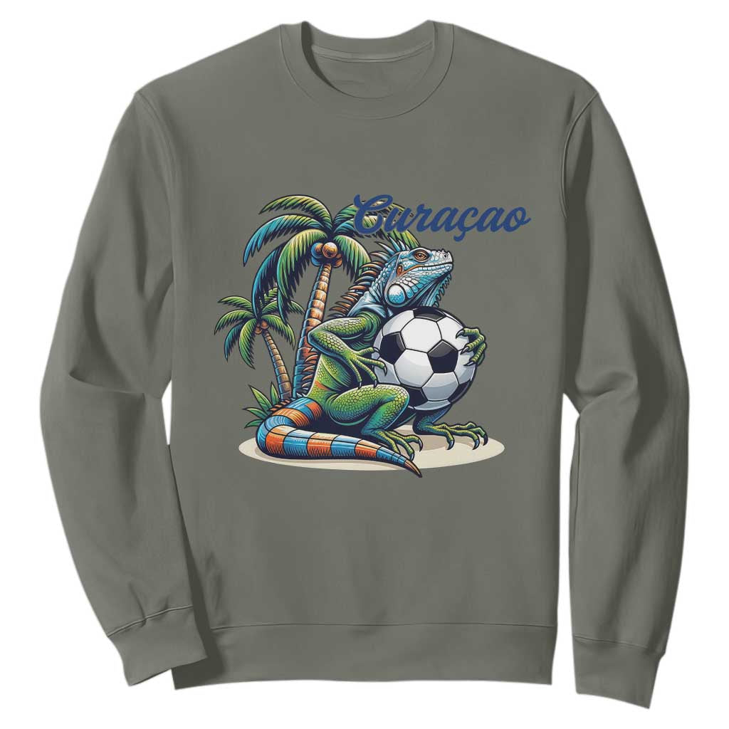 Funny Curaçao Iguana Soccer Fan Sweatshirt Caribbean Pride Football Graphic